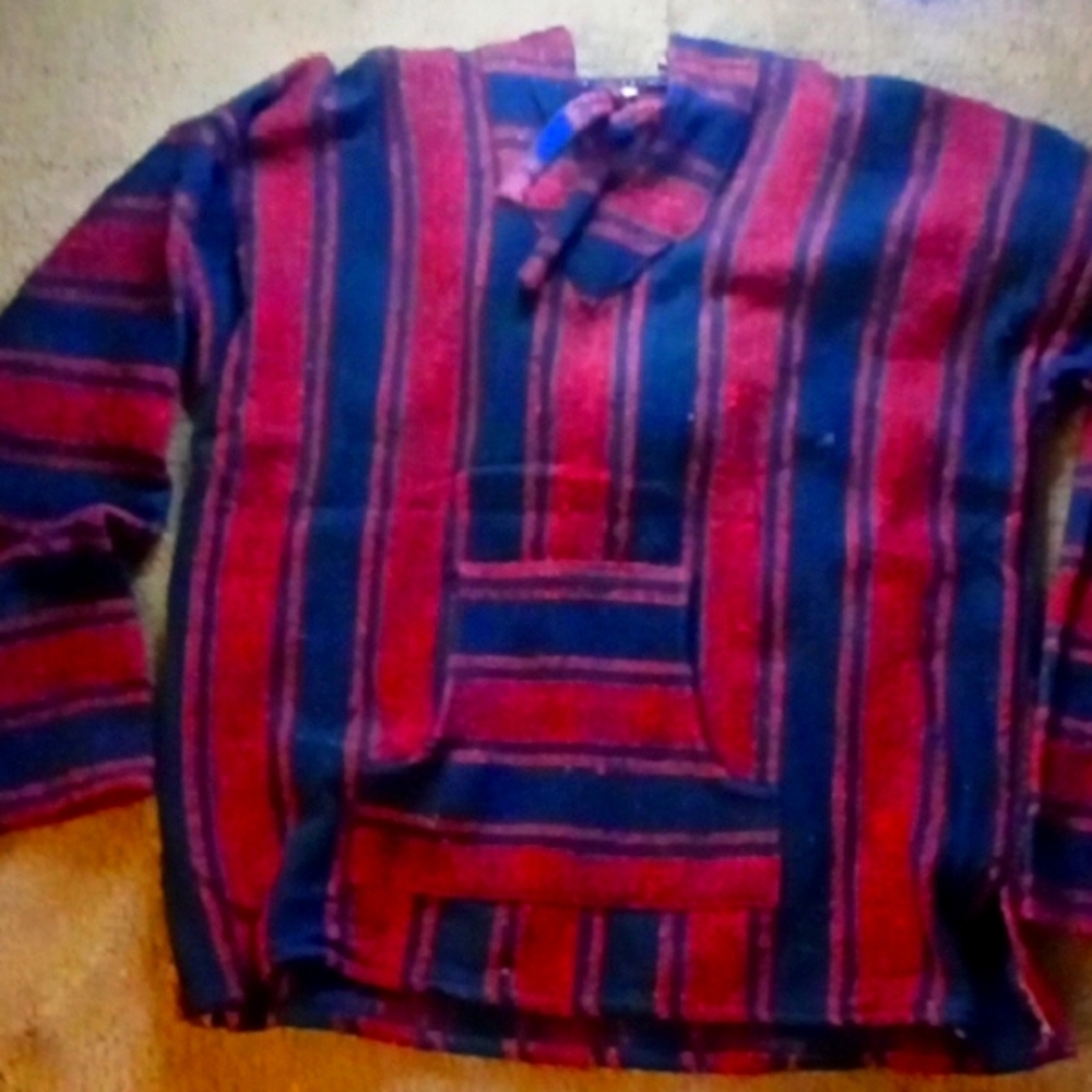 Striped Red and Blue Pullover Hoodie